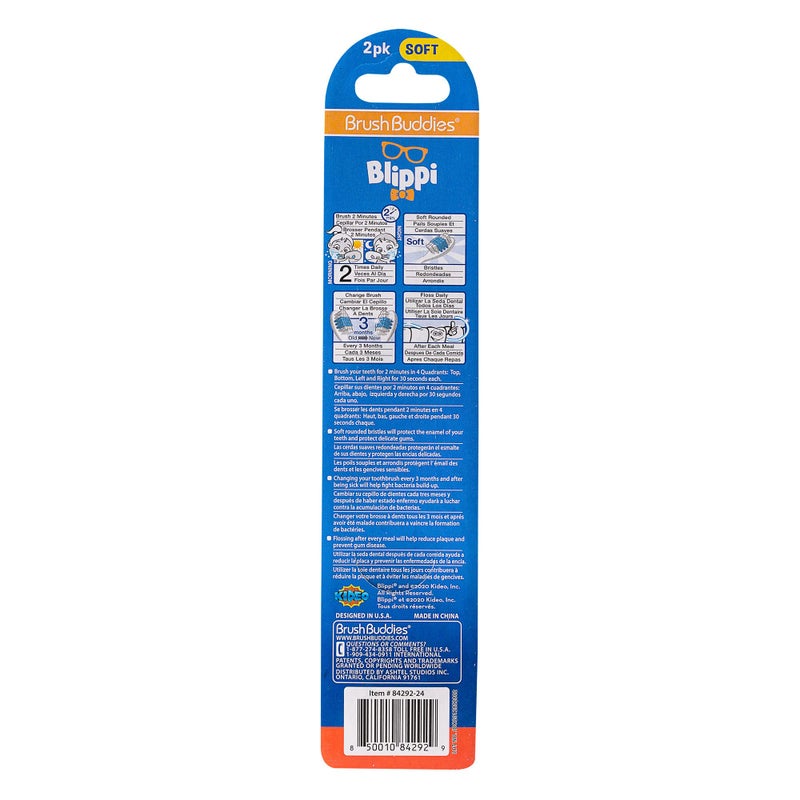 Brush Buddies Blippi Kids Toothbrushes, Manual Toothbrushes for Kids, Toothbrush for Toddlers 2-4 Years, Blippi Childrens Toothbrush, Soft Toothbrushes, 2PK - Image 4